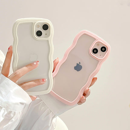 Transparent Cute Curly Simple Wavy Case, Aesthetic Design Bumper, Soft TPU for iPhone 14 Pro Max-White.