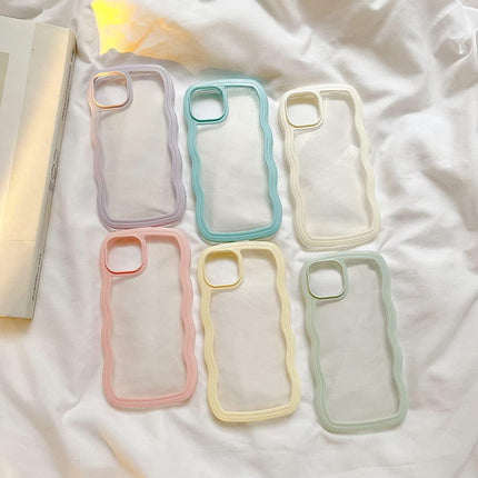 Transparent Cute Curly Simple Wavy Case, Aesthetic Design Bumper, Soft TPU for iPhone 14 Pro Max-White.