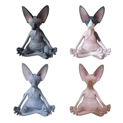 Set of 4 Meditating Cat Collectible Figurines Handmade Decorative Toys.