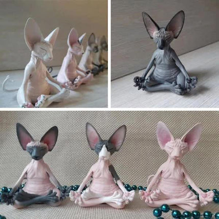 Set of 4 Meditating Cat Collectible Figurines Handmade Decorative Toys.