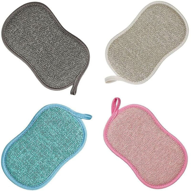 Reusable Microfiber Antibacterial Washable Dishwashing Sponges Scouring Pads Double Sponge for Non-Stick Pans Pots (4pcs Sponges).