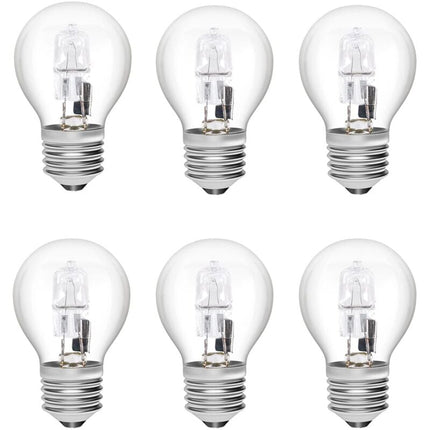 E27 Halogen Bulbs 28W G45 Glass Dimmable Warm White 2700K Golf Ball Shaped Bulb Edison Screw Lamp Clear Shade for Chandelier (6-pack).