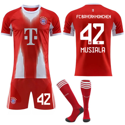 2025-2026 Bayern Munich Home Kids Adult Football Shirt with Socks No.42 MUSIALA No.42 MUSIC S