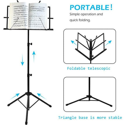 {CA}Adjustable Music Stand, Portable Foldable Metal Stand with Carrying Bag, Lightweight for Storage or Travel, Black.