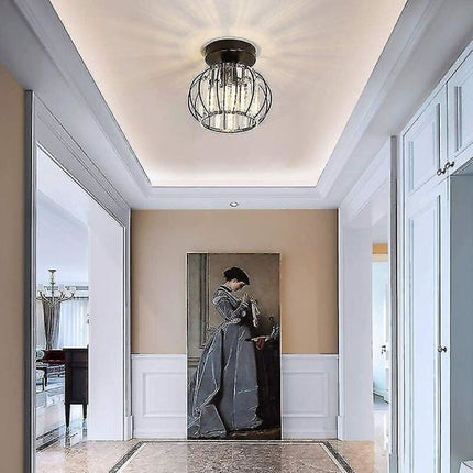 Modern Crystal Ceiling Light E27 LED Ceiling Lamp Mini Crystal Chandelier for Kitchen Dining Room Bedroom Hallway Entrance (Black)HYD.