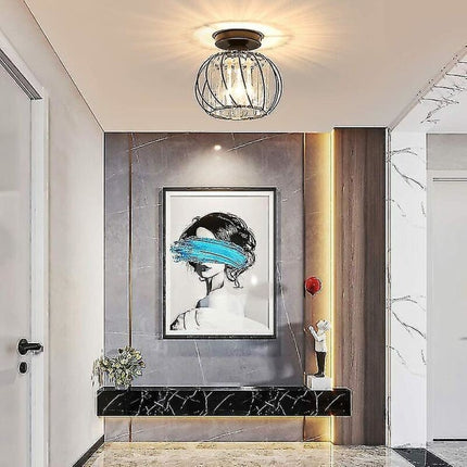 Modern Crystal Ceiling Light E27 LED Ceiling Lamp Mini Crystal Chandelier for Kitchen Dining Room Bedroom Hallway Entrance (Black)HYD.