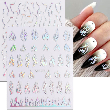Sheets Aurora Nail Stickers 3D Holographic Laser Heart Star Moon Flame Flower Butterfly Nail Decals Self-adhesive Nail.