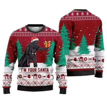 Santa Darth Vader Christmas Sweater Ugly Star Wars The Mandalorian Men's Sweater Autumn Winter Women's Sweater style 4 style 4 L.