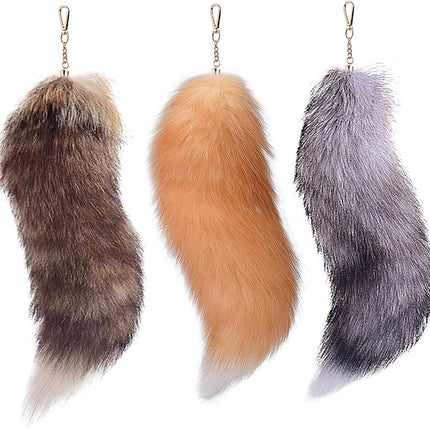 40cm Therian Fox Tail with Lock, Fluffy Faux Fur Fox Tail Keychain Faux Wolf Tail Cosplay Handbag Accessory Costume for Women Adult_tfrf.