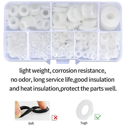 500 Pieces Nylon Flat Washers, Flat Washers Insulation Round Spacer Plumbing Assortment Kit - White, M2/M2.5/M3/M4/M5/M6/M8/M10.