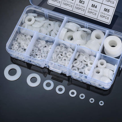 500 Pieces Nylon Flat Washers, Flat Washers Insulation Round Spacer Plumbing Assortment Kit - White, M2/M2.5/M3/M4/M5/M6/M8/M10.