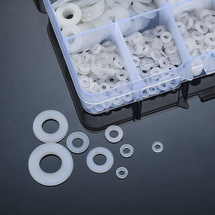 500 Pieces Nylon Flat Washers, Flat Washers Insulation Round Spacer Plumbing Assortment Kit - White, M2/M2.5/M3/M4/M5/M6/M8/M10.