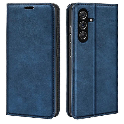 Retro-skin Magnetic Leather Phone Case Dark Blue For Samsung Galaxy M34 5G.
