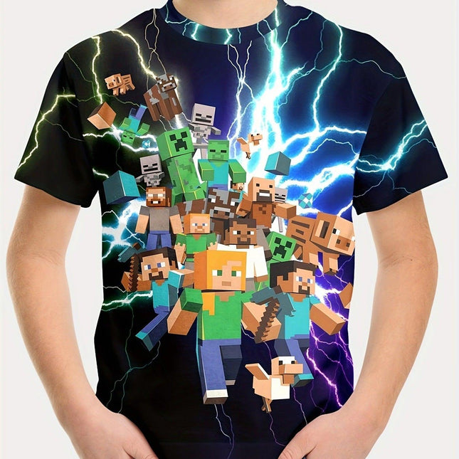 Minecraft T-shirt for boys and girls, cute pattern design, cartoon print, round neck, funny short sleeve top, casual spring summer children G 150cm.