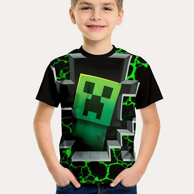 Minecraft T-shirt for boys and girls, cute pattern design, cartoon print, round neck, funny short sleeve top, casual spring summer children D 150cm.