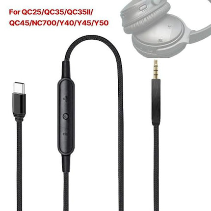 USB-C to 2.5mm Male Cable for QC25/QC35/QC35II/QC45 Headphones with Microphone.