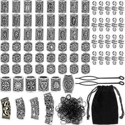 Kryc 80 Rune Beads Set With 300 Rubber Bands, Viking Beard Beads, Antique DIY Hair And Beard Beads, Nordic Hair Jewelry, Braided Bracelet, Pendant.
