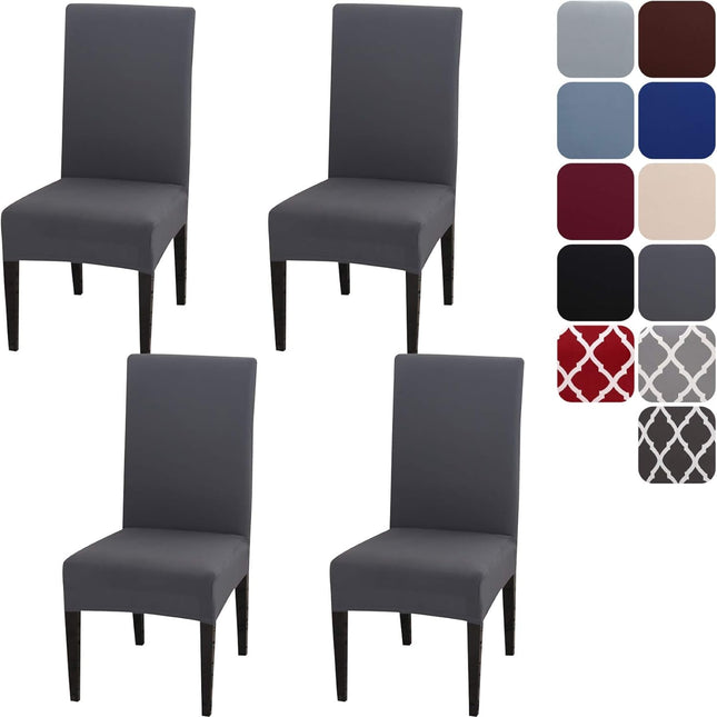 Chair Covers Set of 4 or 6, Stretch Removable Washable Chair Covers Decoration Protection Seat Covers for Hotel grey-tfrf grey 4pcs.
