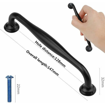 10 pcs Black Furniture Handles - Black Kitchen Furniture Handles Door Handles Drawer Bedroom Center Distance 128mm, Handles for Wardrobes.