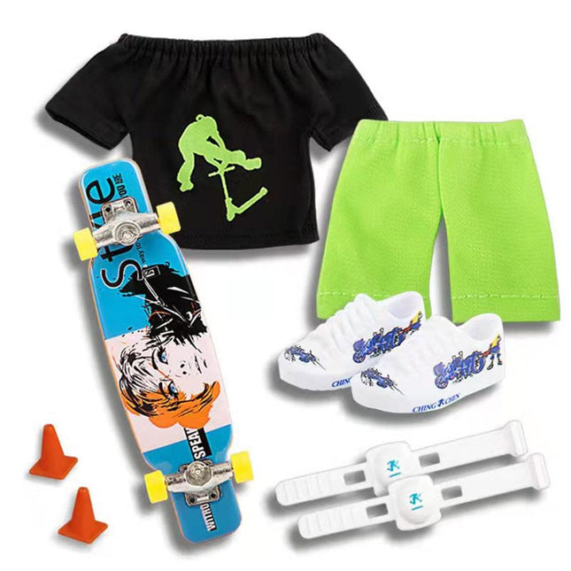 Finger Skateboard With Shoes Mini Scooter Finger Toy Set Gripboard Shoes And Pants Finger Skate Board Mini Skateboard 0.04 Black Series.