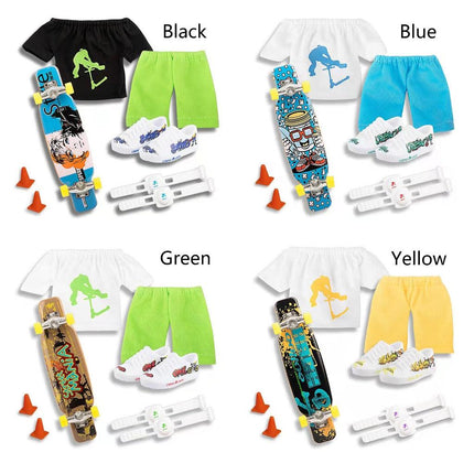 Finger Skateboard With Shoes Mini Scooter Finger Toy Set Gripboard Shoes And Pants Finger Skate Board Mini Skateboard 0.04 Black Series.