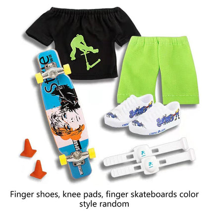 Finger Skateboard With Shoes Mini Scooter Finger Toy Set Gripboard Shoes And Pants Finger Skate Board Mini Skateboard 0.04 Black Series.