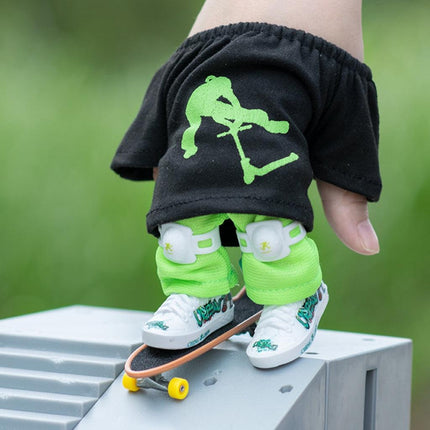 Finger Skateboard With Shoes Mini Scooter Finger Toy Set Gripboard Shoes And Pants Finger Skate Board Mini Skateboard 0.04 Black Series.