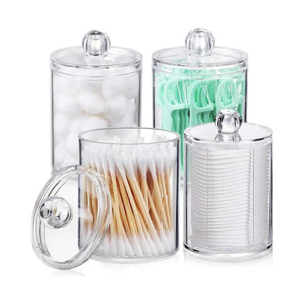 Sophisticated Crystal Glass Apothecary Jars for Bathroom Accessories, Clear Glass Container with Removable Lids for Vanity Organizers, Decora.