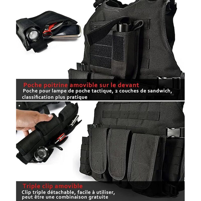 Tactical Vest, Adjustable Plate Carrier for Army, Police, Black.