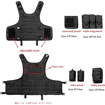 Tactical Vest, Adjustable Plate Carrier for Army, Police, Black.