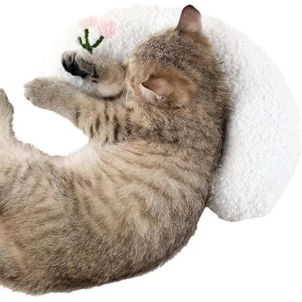 Pet Fur, Cat and Dog Pillow, Relief for Pet Play, Tear and Bite Resistant, U-Shaped Headrest, White.