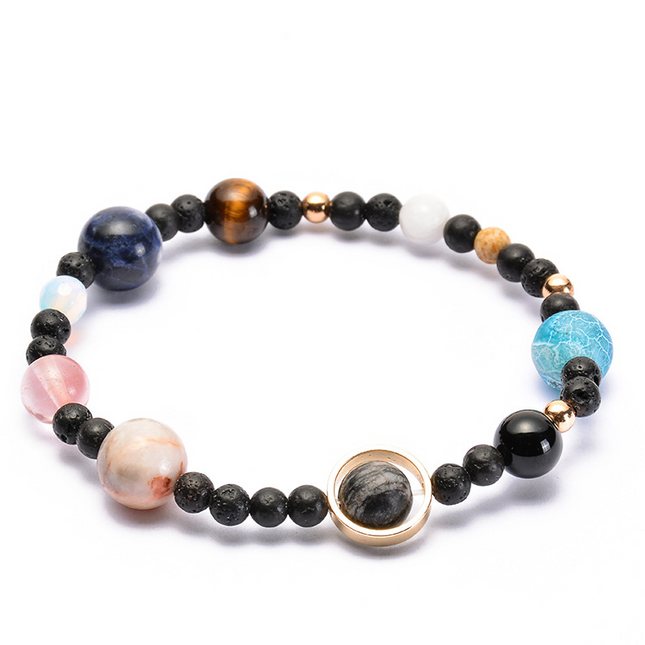 Solar System Bracelet for Men and Women, Universe Galaxy Eight Planets Guardian Star Natural Stone Beads Bracelet Gift Nine Planets—yux Nine planets.