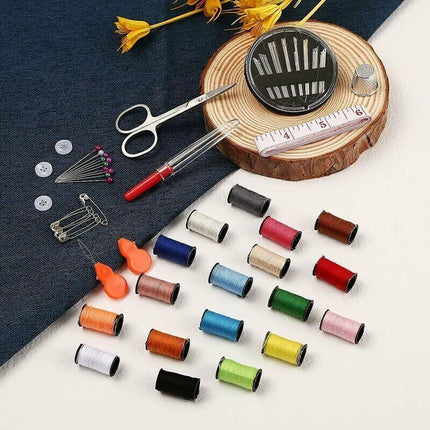 Mini Sewing Kit with 52 Sewing Accessories, 18 Thread Spools with Black Sewing Box for Beginners Kids Travelers Sewing Machine Adults Girls (Small).