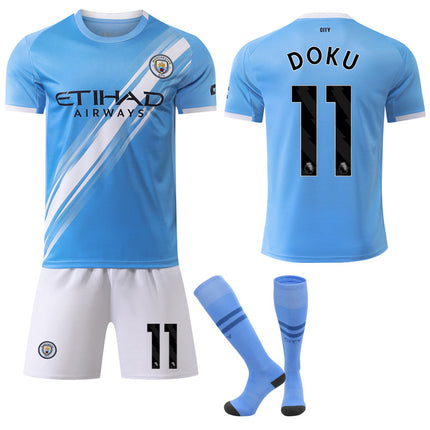 Manchester City Home Football Shirt 2025-2026, Adult & Kids, No.11 Dokü XL