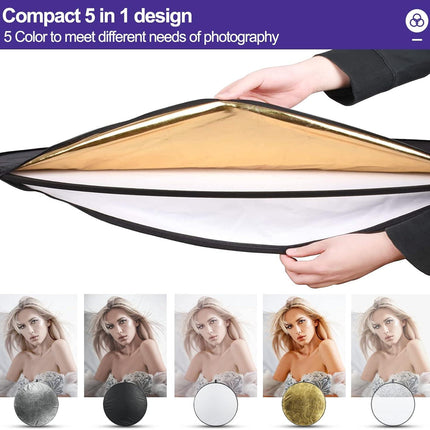 60 x 90 cm Light Reflectors 5-in-1 Photo Foldable Photo Reflector Large Oval Portable Foldable Light Reflector, with Carrying Bag.