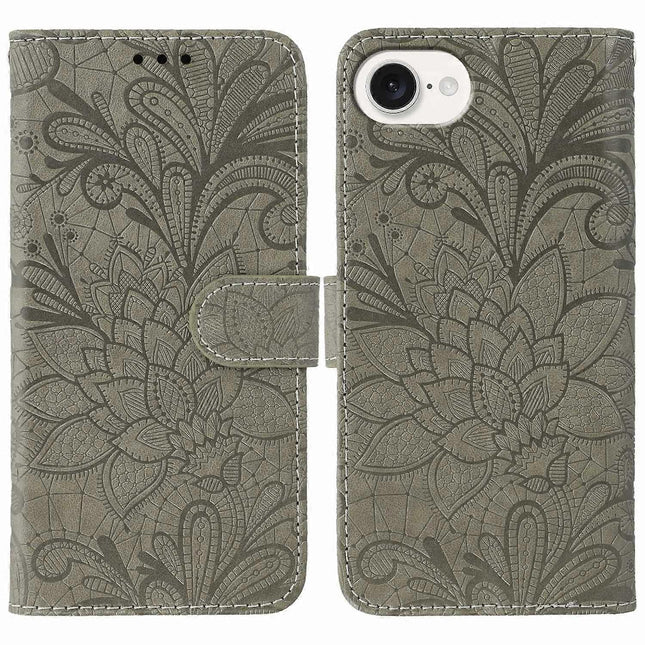 Case for iPhone 16e Lace Flowers PU Leather Flip Wallet Case.