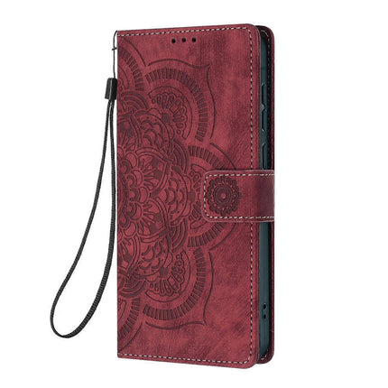 Mandala Embossed Retro Frosted Leather Phone Case Red For Samsung Galaxy S21 Ultra 5G.