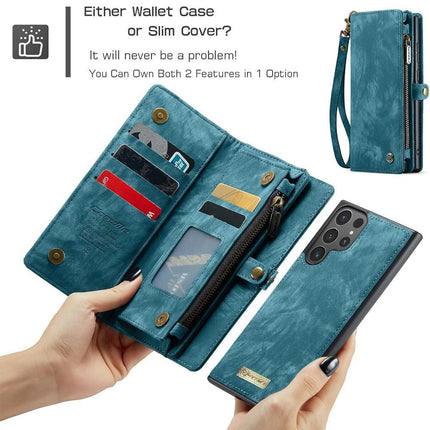 Detachable 2-in-1 Wallet Case for iPhone16, Samsung with Card Holder, Retro Premium Flip Leather Case Magnetic Zipper Pocket Mobile Phone Case Dark Pink iPhone16 Plus.
