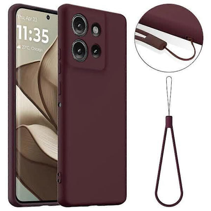 Case for Motorola Edge 50 5G MagSafe Compatible Liquid Silicone Case with Lanyard - Black Multicolor Burgundy.
