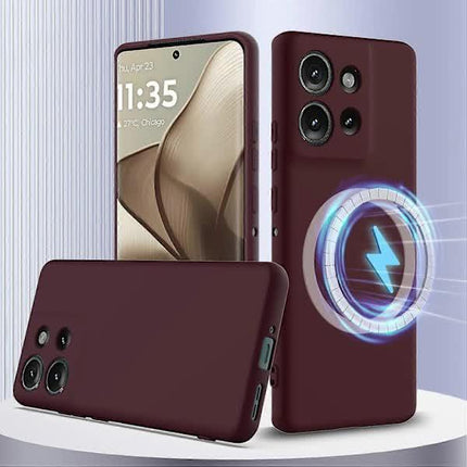 Case for Motorola Edge 50 5G MagSafe Compatible Liquid Silicone Case with Lanyard - Black Multicolor Burgundy.
