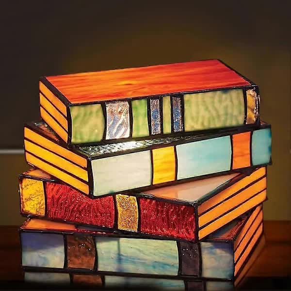 Stained Glass Stacked Books Lamp, Stacked Books Glass Lamp Night Light, Reading Corner Table Lamp, Book Lamps, Table Lamp Home Decor.