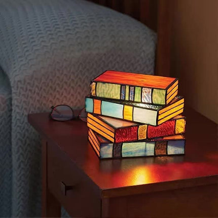 Stained Glass Stacked Books Lamp, Stacked Books Glass Lamp Night Light, Reading Corner Table Lamp, Book Lamps, Table Lamp Home Decor.
