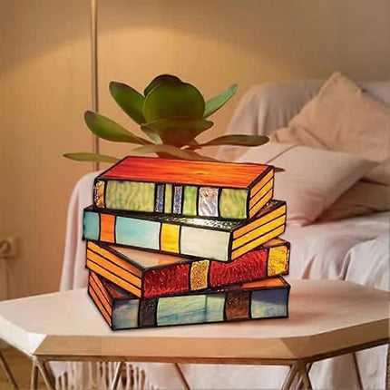 Stained Glass Stacked Books Lamp, Stacked Books Glass Lamp Night Light, Reading Corner Table Lamp, Book Lamps, Table Lamp Home Decor.