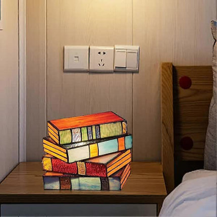Stained Glass Stacked Books Lamp, Stacked Books Glass Lamp Night Light, Reading Corner Table Lamp, Book Lamps, Table Lamp Home Decor.