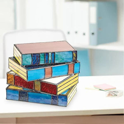 Stained Glass Stacked Books Lamp, Stacked Books Glass Lamp Night Light, Reading Corner Table Lamp, Book Lamps, Table Lamp Home Decor.