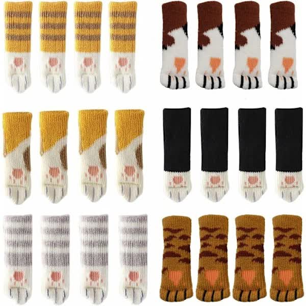 24 Cute Cat Foot Chair Socks Chair Leg Protectors Floor Protectors Anti-Scratch Anti-Sound 24 PCS (6 sets).