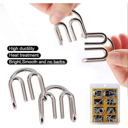 8pcs/set Metal Brain Teaser IQ Brain Training Puzzle Rings Separate Toy Board Games for Kids and Adults.
