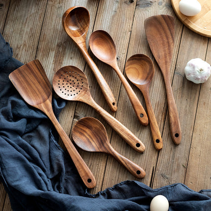 Wooden ladle set for cooking, 7 pcs wooden teak utensils, wooden kitchen utensil set, wooden kitchen utensils.