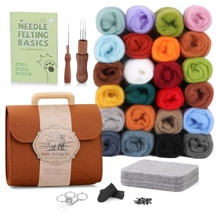Needle Felting Set in 24 Colors - Felting Tools and Storage Bag, Large Set with Felting Wool, Needles and Felting Mat for DIY.