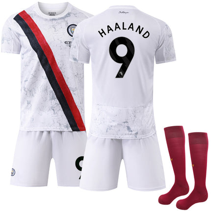 -26 new sports suit 17 De Bruyne club football shirt No. 9 Haaland Manchester City away shirt No. 9 with socks #28